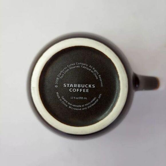Starbucks Limited Edition Retro 2008 White Brown Ceramic Coffee Cup Tea Mug 12oz - Picture 3 of 4